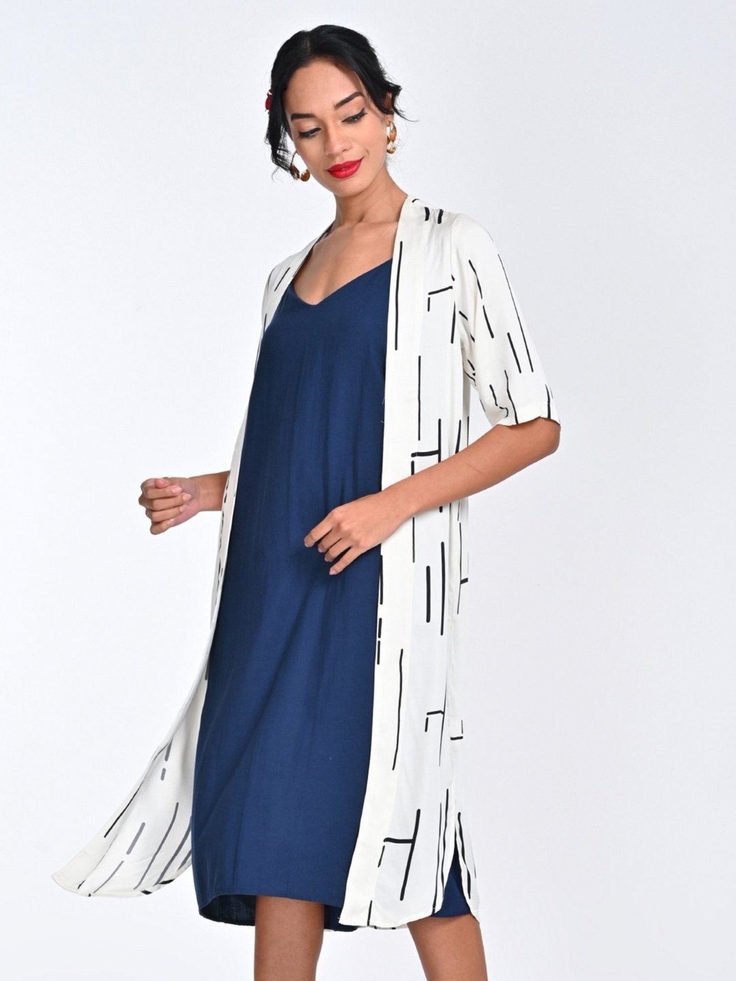 Saltpetre Women Modal Solid Cream Open Front Long Overlay