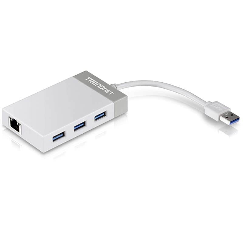 3-Port Hub with 10/100/1000 Mbps Gigabit Ethernet Adapter (3 USB 3.0 Ports, A RJ45 Gigabit Ethernet Port), Support XP, Vista, Windows 7, 8, 1, 10, Mac OS 10.6-10.9, TU3-ETGH3 , red