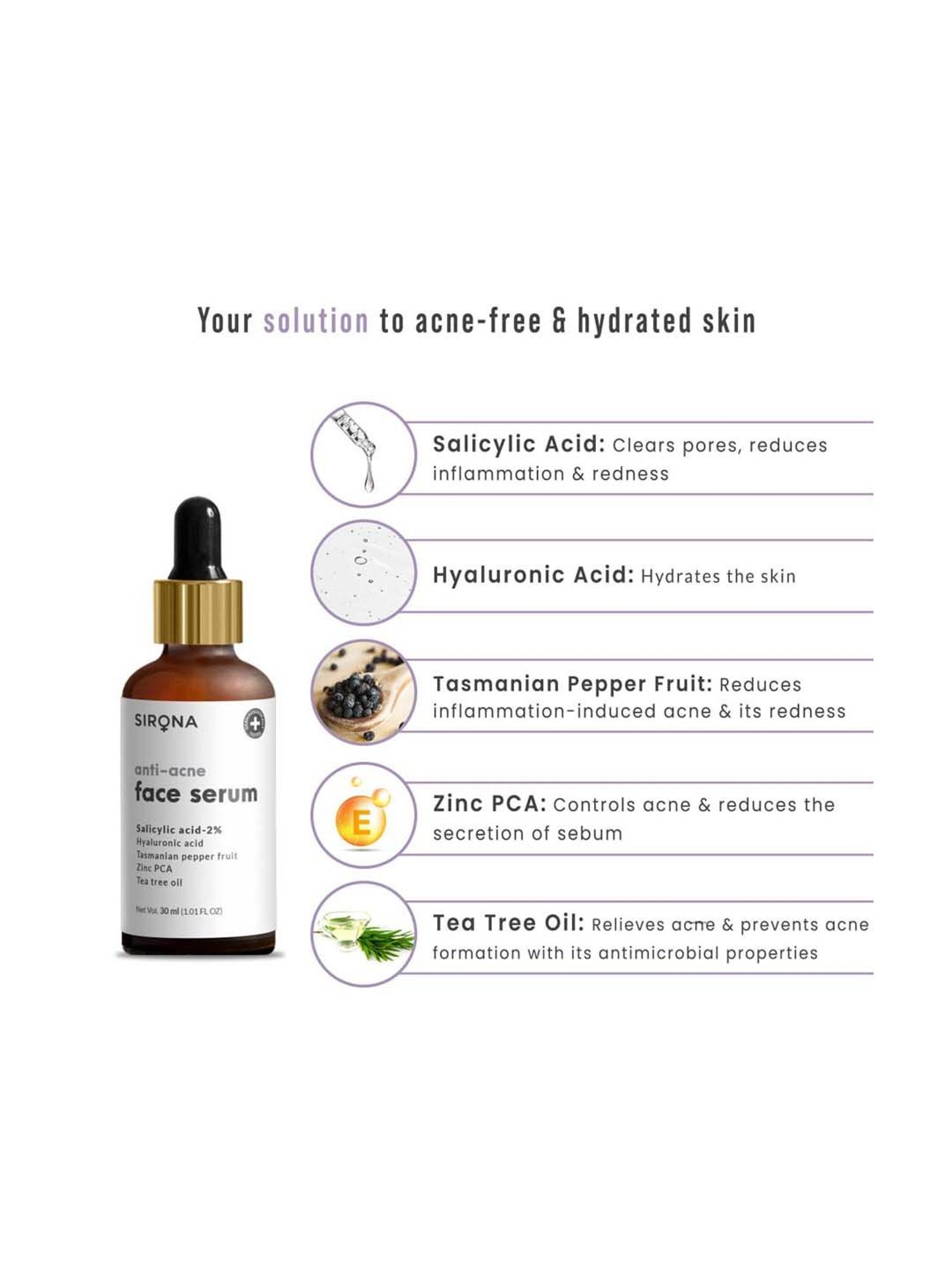 Sirona Anti Acne Face Serum - 30 ml