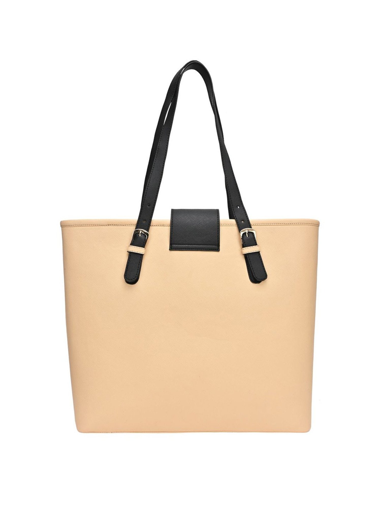 Horra Beige Solid Tote Handbag