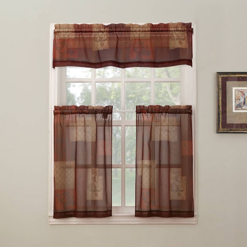 Kate Aurora Holiday Living Classic Poinsettia Complete 3 Piece Christmas Kitchen Curtain Tier & Valance Set - 58 in. W x 36 in. L