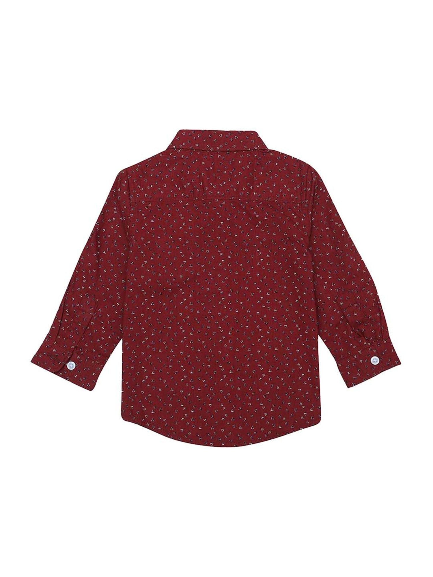 Manet Kids Maroon Cotton Printed Shirt