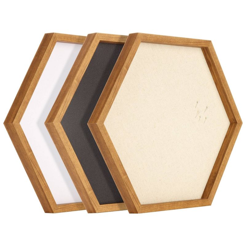 3pc Wood Hexagon Dry Erase Chalkboard/Pinboard Wall Organizer Set Natural - Gallery Solutions