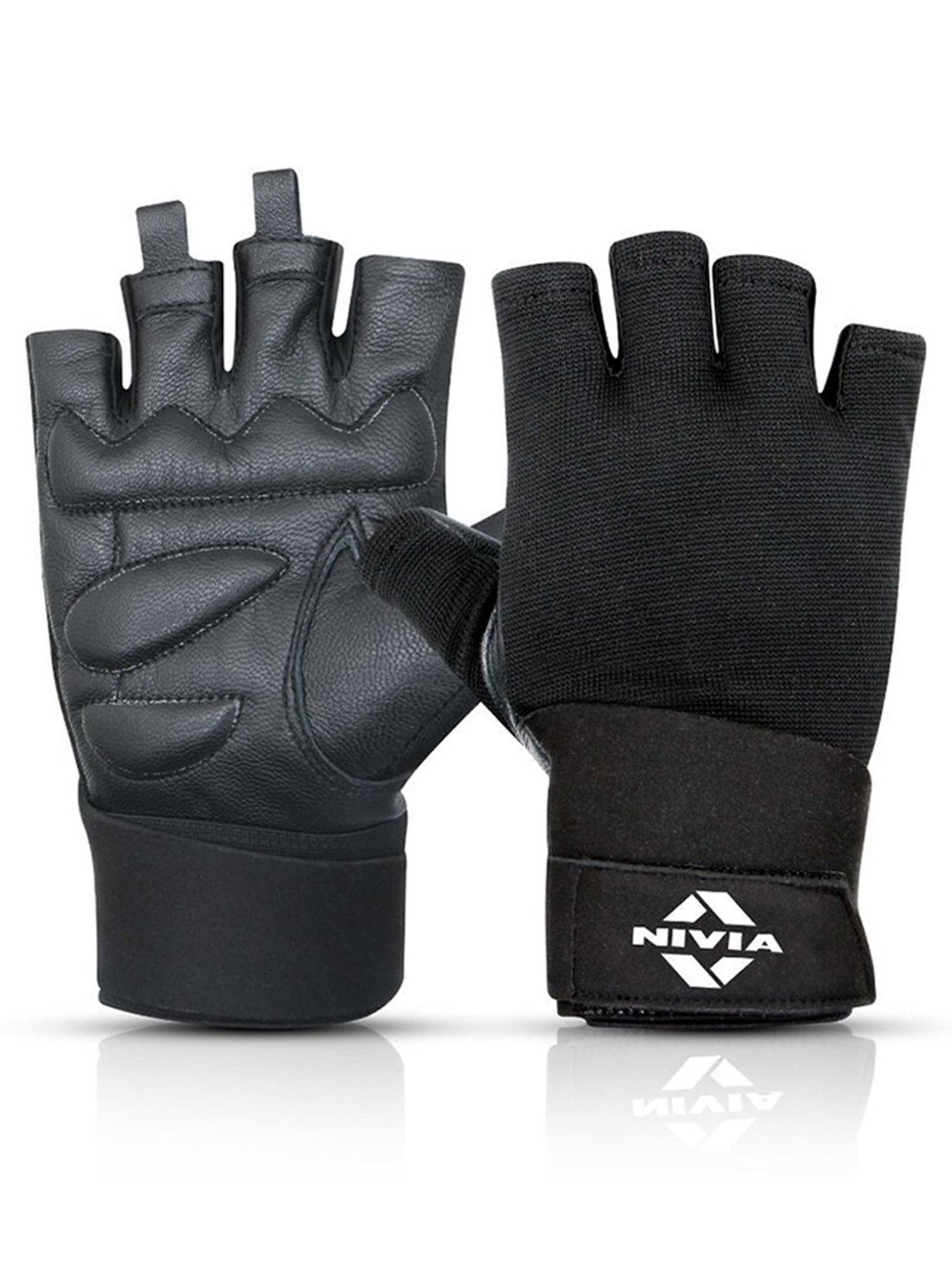 Nivia Leather Weightlifting Gym Gloves (Black) Size - L