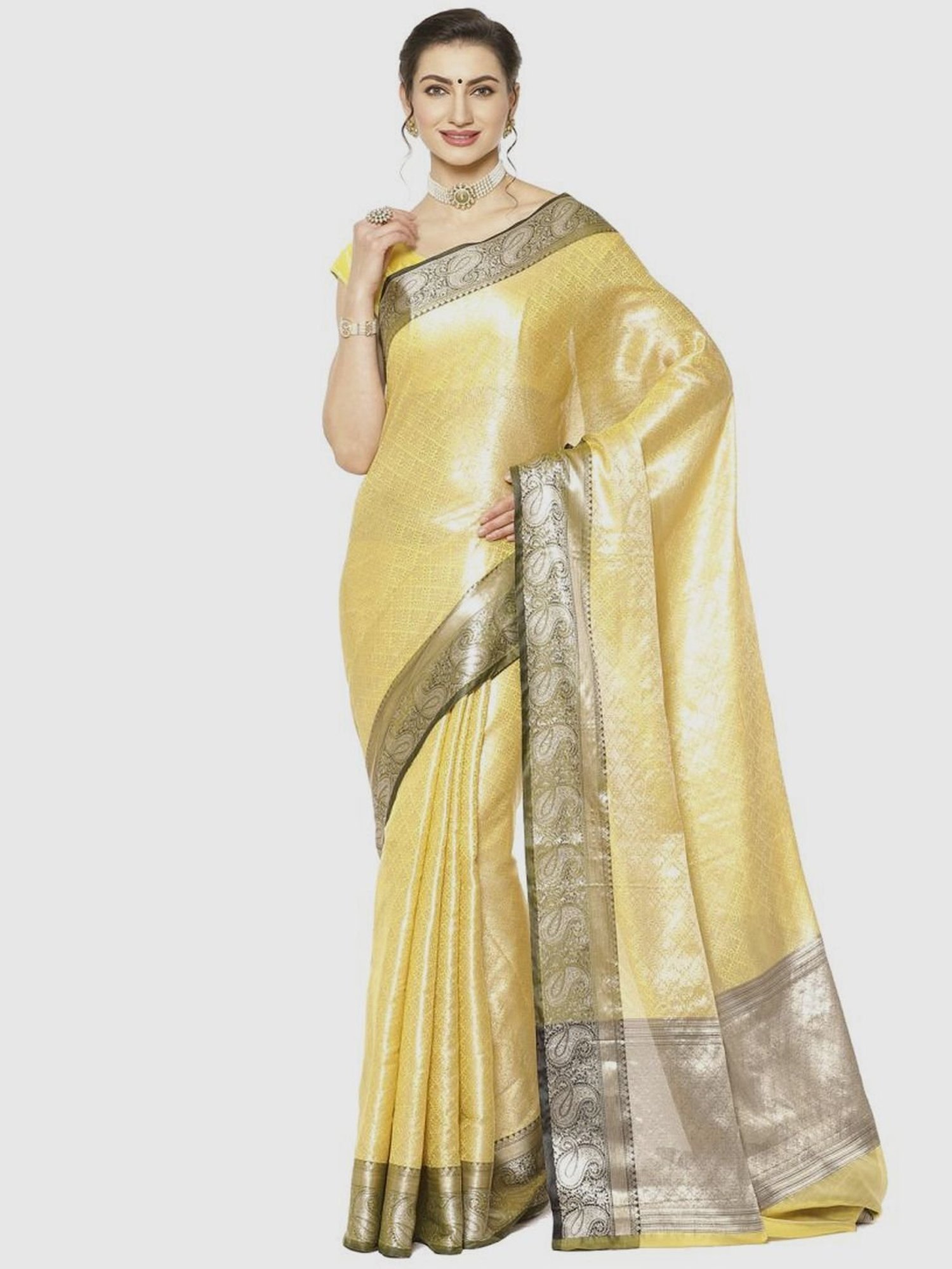Banarasi Silk Works Yellow Woven Saree With Unstitched Blouse