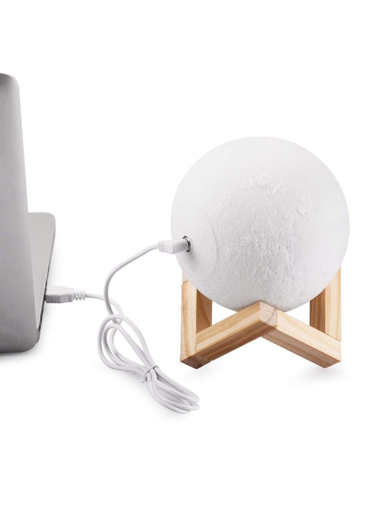 XERGY 3D Rechargeable Moon Light Lamp with Stand and Touch Control Adjust Brightness (White)