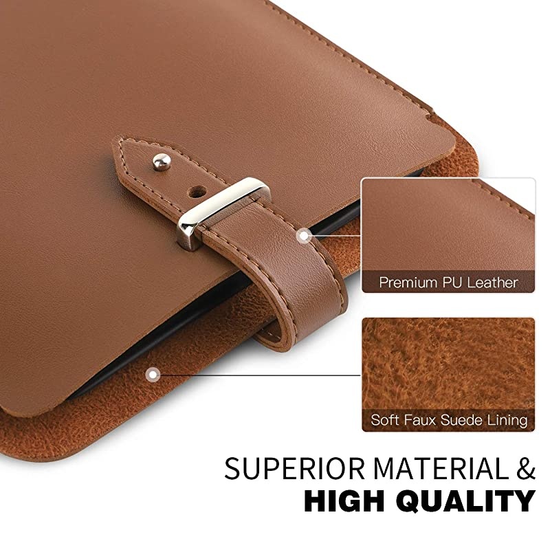 6" Sleeve Case Compatible with All-New Kindle 10th Gen 2019/Kindle Paperwhite 2018, PU Leather Pouch Protective Bag Cover Fits All Kindle Paperwhite/Voyage/Oasis 6"/8th Gen 2016 - Brown
