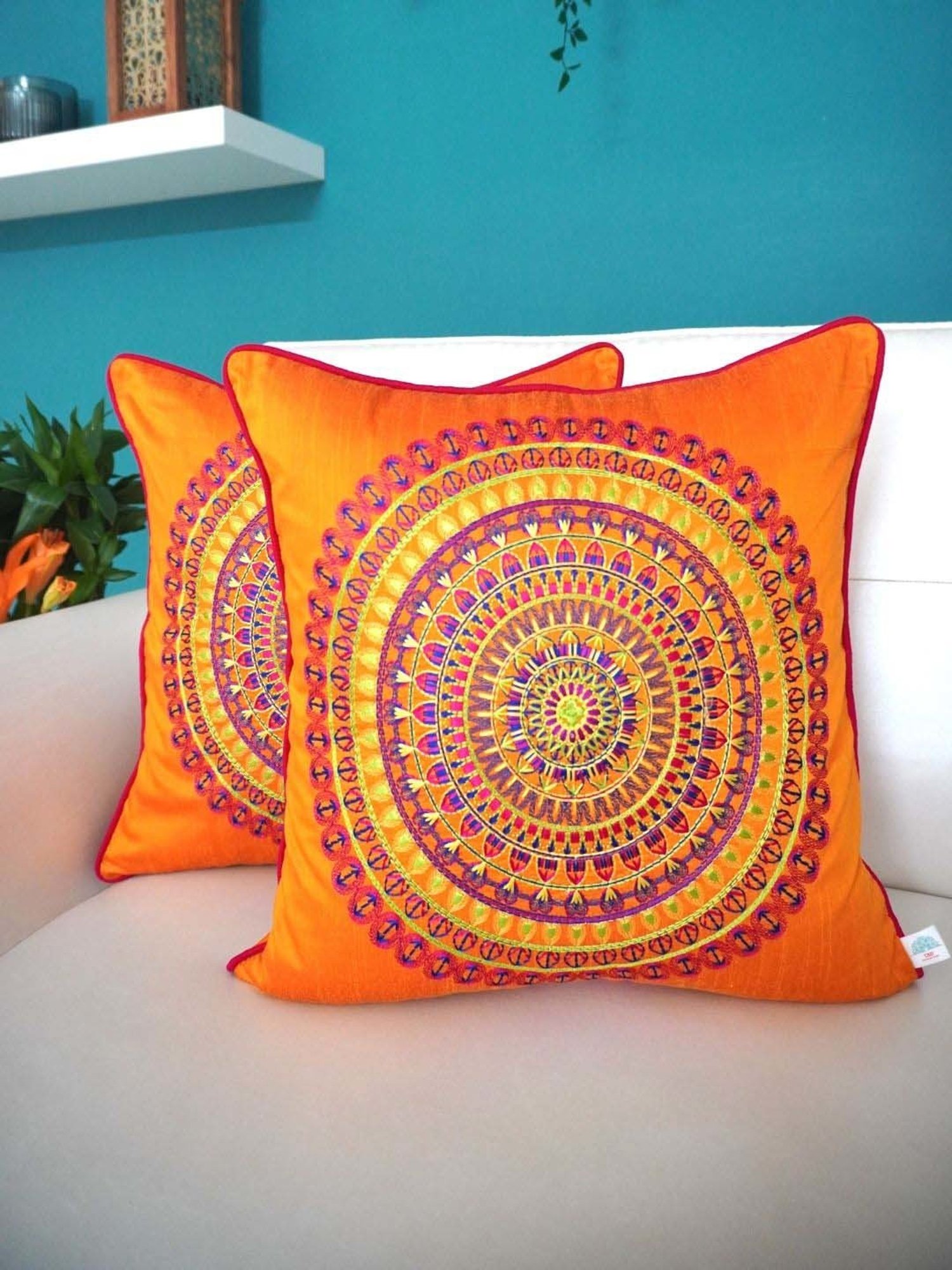 Swayam Multicolor Cotton 40 cm x 40 cm Cushion Covers - Set of 2