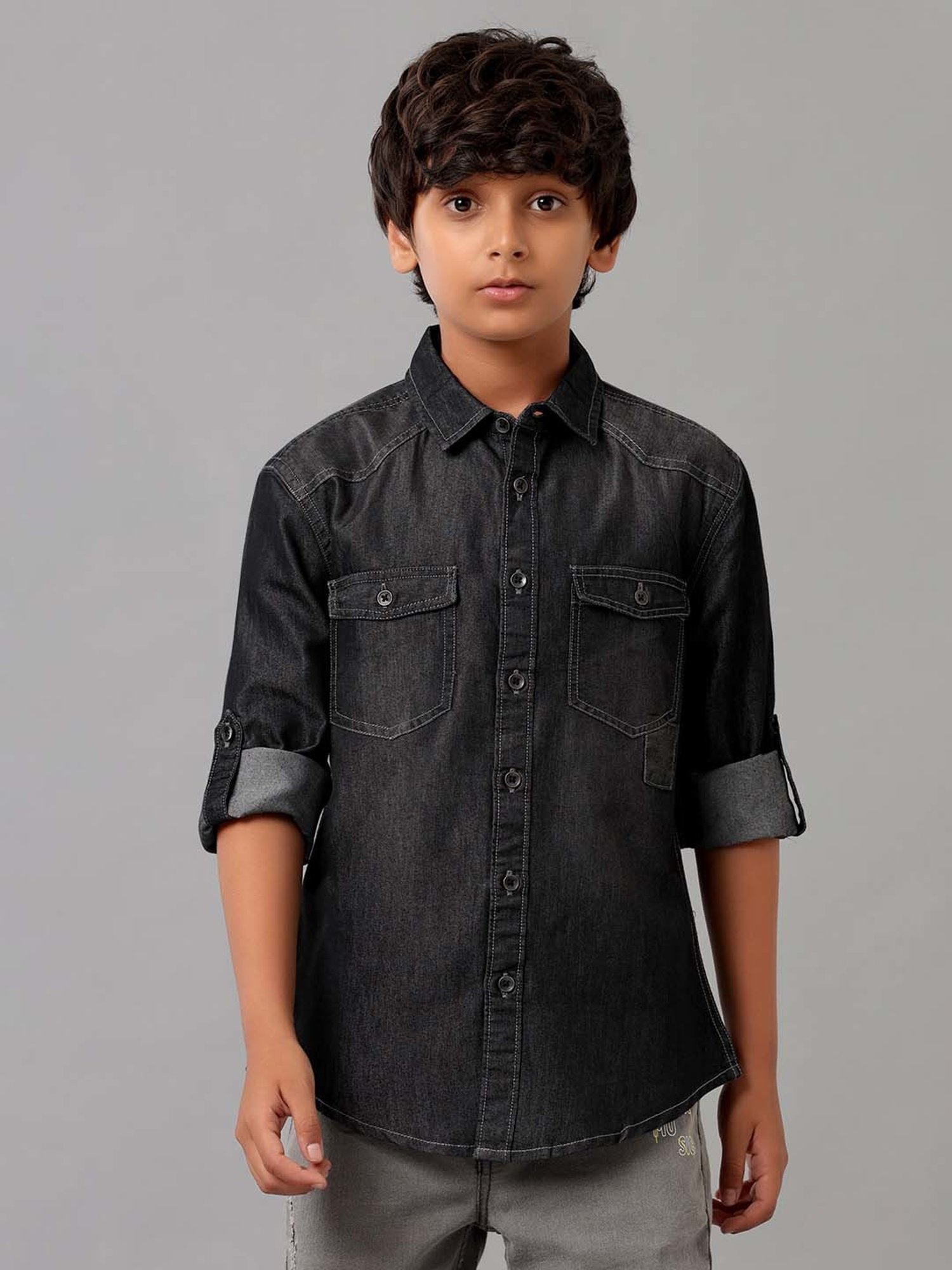 Under Fourteen Only Kids Black Cotton Printed Full Sleeves Shirt