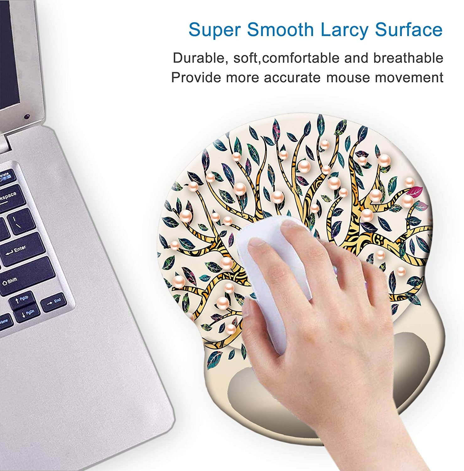 ITNRSIIET Mouse Pad, Ergonomic Mouse Pad with Gel Wrist Rest Support, Gaming Mouse Pad with Lycra Cloth, Non-Slip PU Base for Computer, Laptop, Home, Office & Travel, Tree of Life