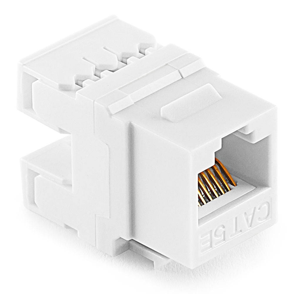NavePoint 180 Degree Cat5e Keystone Jack, RJ45 Ethernet Connector, Type 110, White 25-Pack