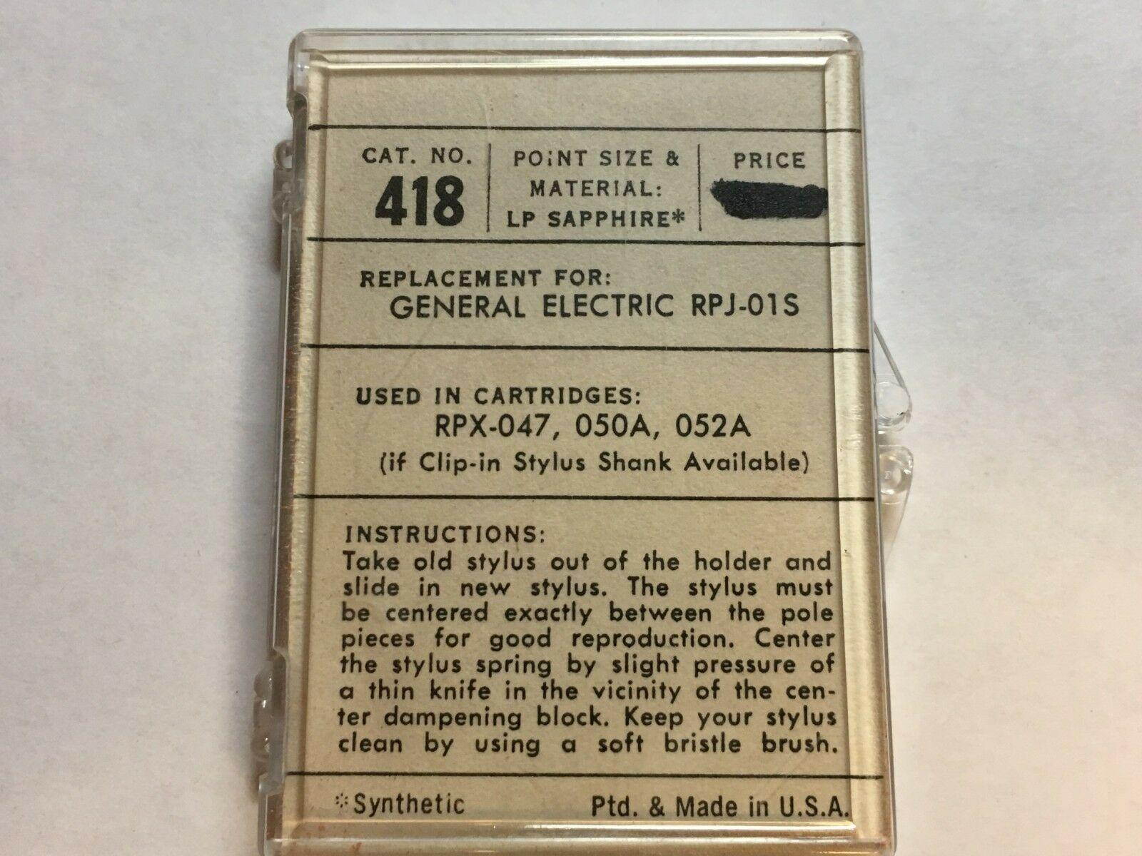 GE RPJ-01S PHONO NEEDLE IN SPECIAL T 418 PKG. 1 mil LP sapph. MONO-for RPX Cart.