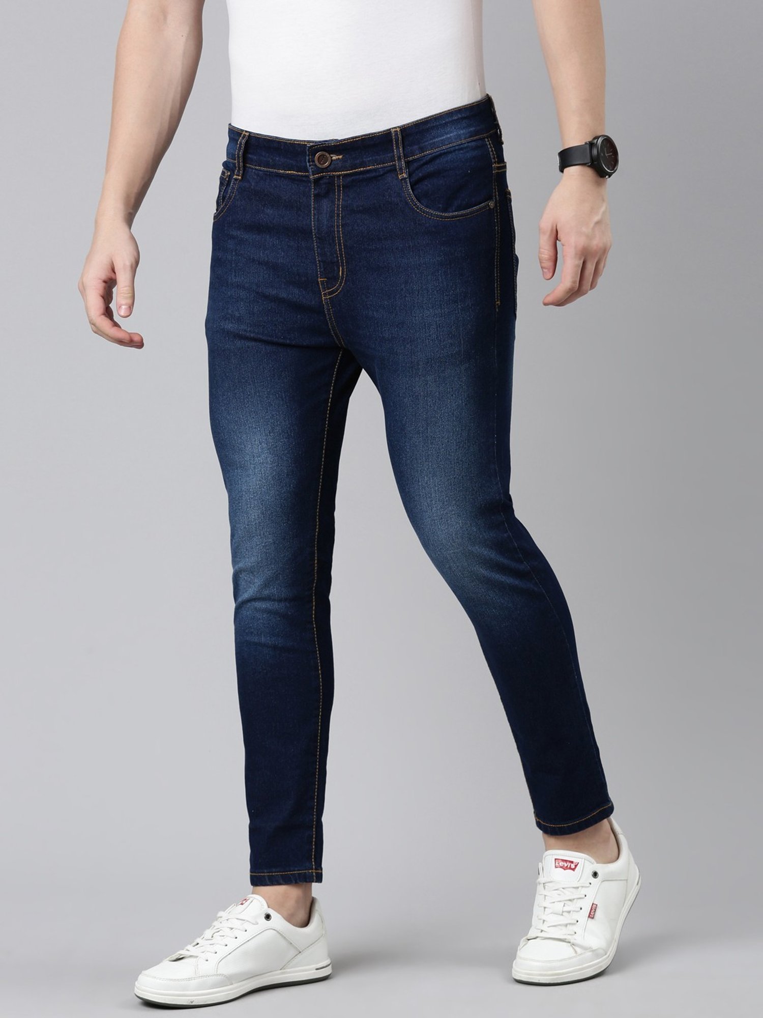 CINOCCI Blue Cotton Slim Fit Jeans