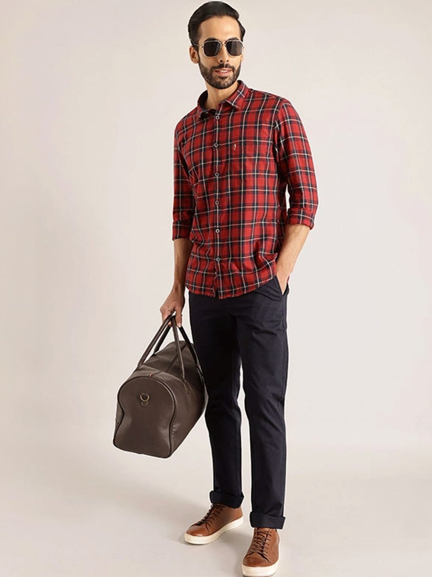 Indian Terrain Red Slim Fit Checks Shirt