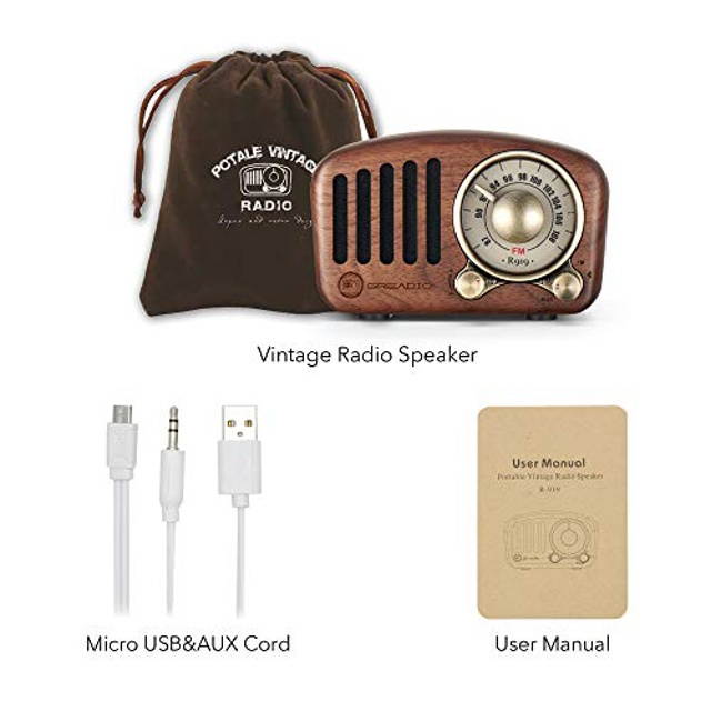 Vintage Radio Retro Bluetooth Speaker- Greadio Walnut Wooden FM Radio with Old Fashioned Classic Style, Strong Bass Enhancement, Loud Volume, Bluetooth 4.2 Wireless Connection, TF Card & MP3 Player