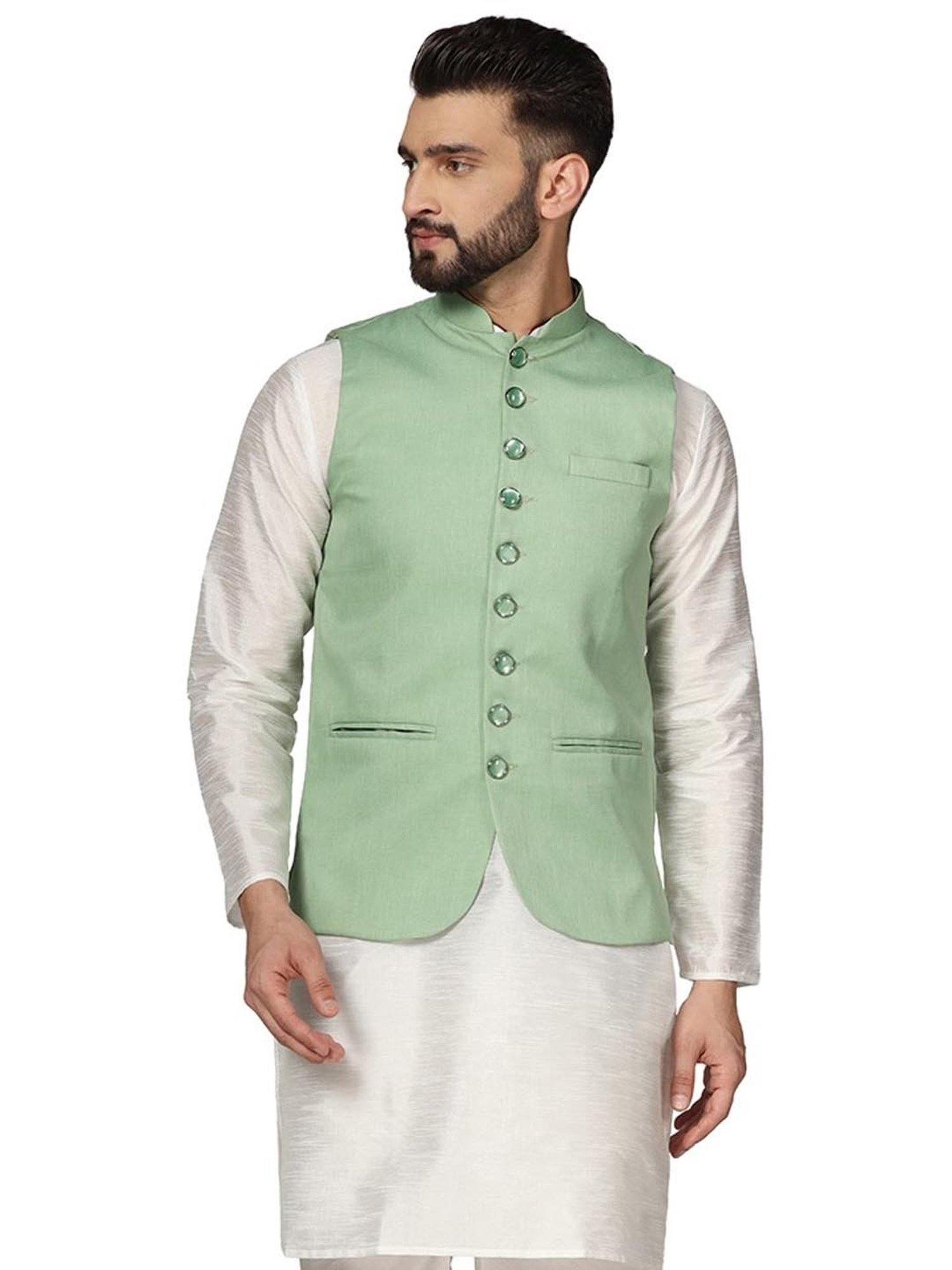 TAHVO Green  Slim Fit Nehru Jacket