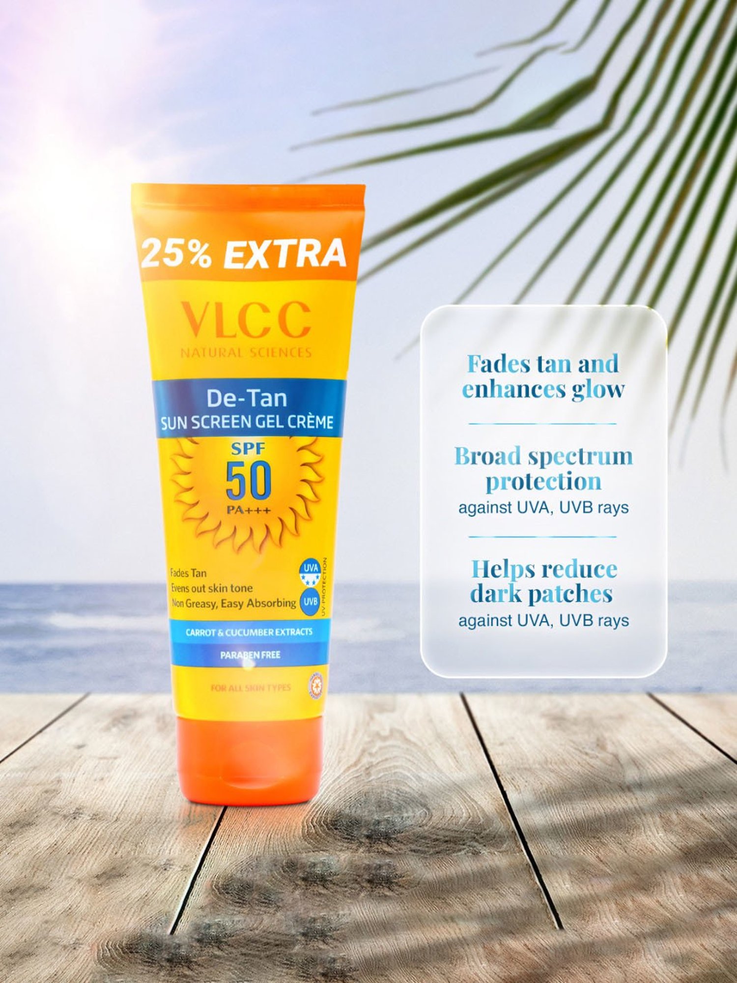 VLCC De Tan Sunscreen Gel Creme SPF 50 PA+++ - 100 gm + 25 gm Extra
