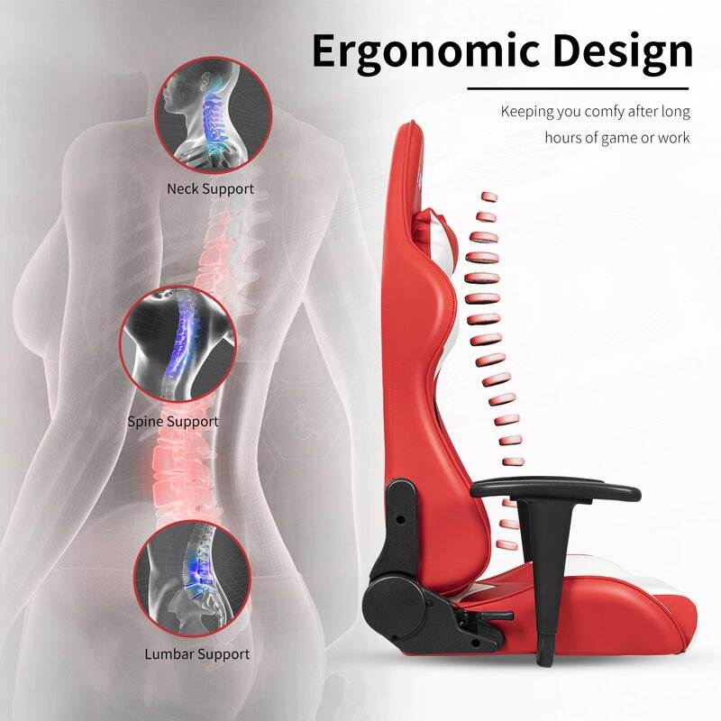 Furmax Gaming Office Chair Ergonomic High-Back Racing Style Adjustable Height Executive Computer Chair, PU Leather Swivel Desk Chair (Black/Grey)