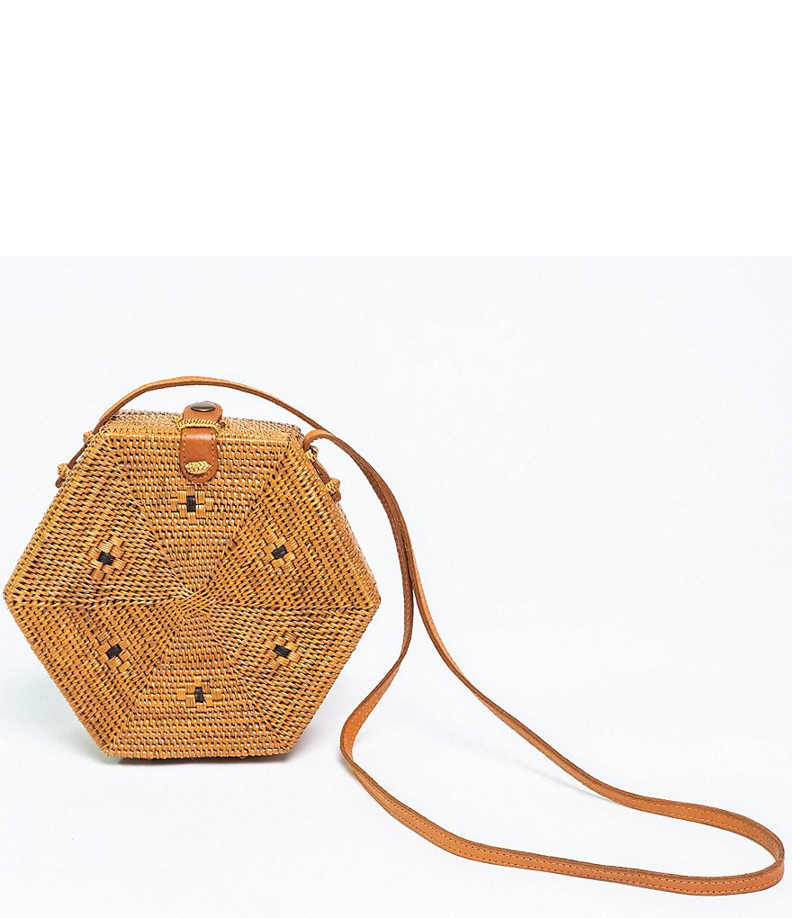 Beachgold Hex Straw Crossbody Bag