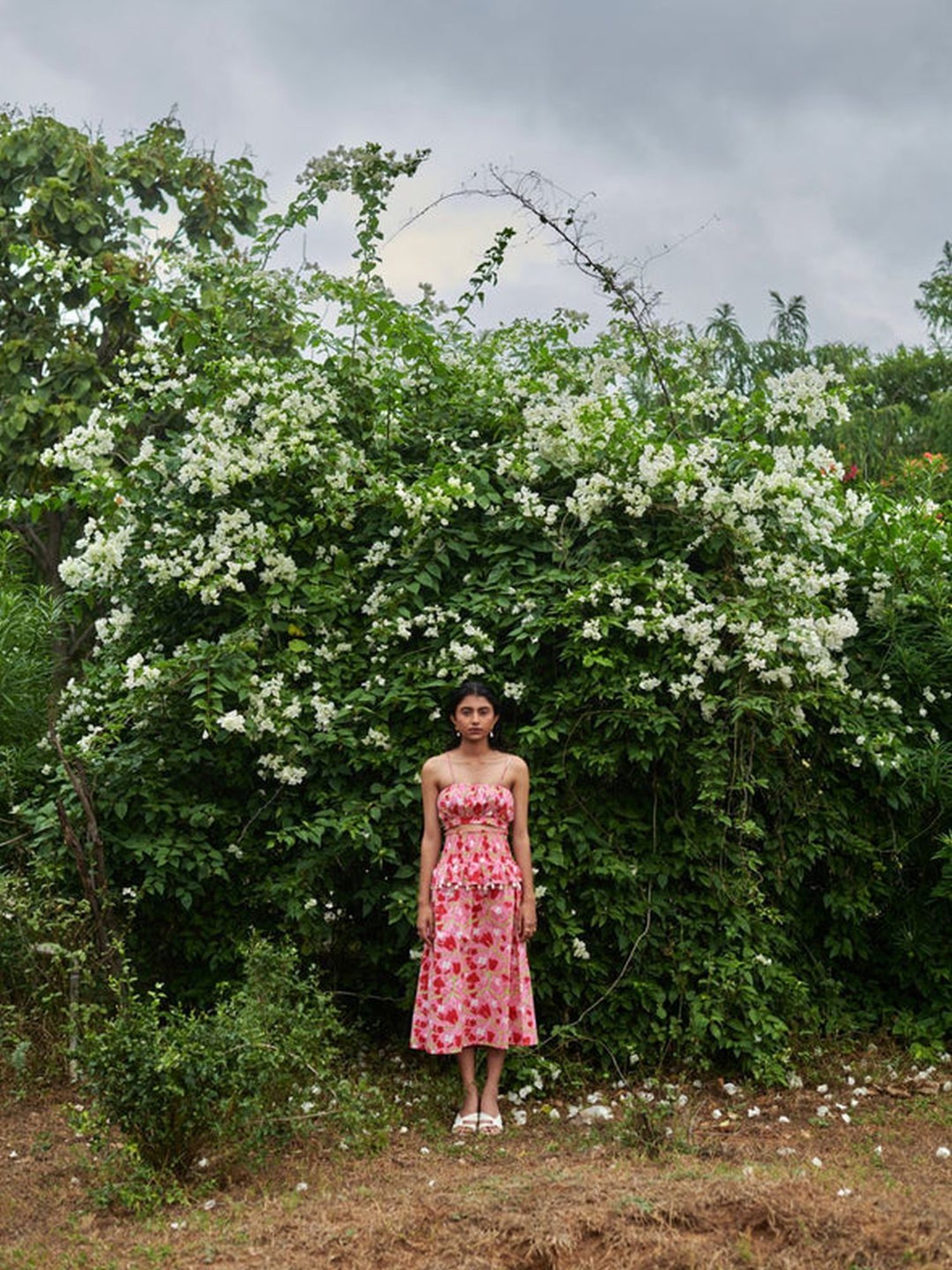 Khajoor Studio Pink Sundaze Le Blush Fleur Midi Smocked Skirt