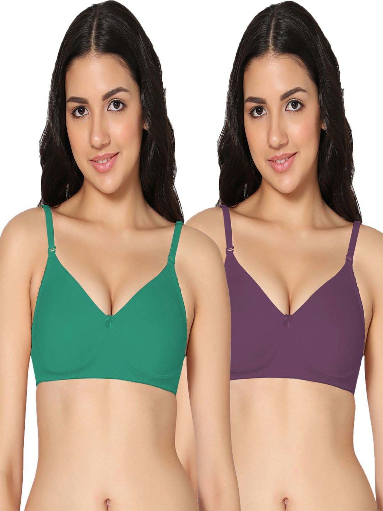 IN CARE Green & Purple Cotton T-Shirt Bras - Pack Of 2