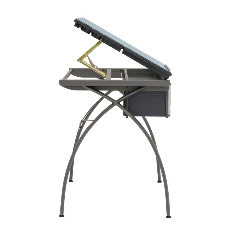 SD Studio Designs Futura Crafting, Drafting, & Drawing Table with Adjustable Top, Pewter and Blue Glass