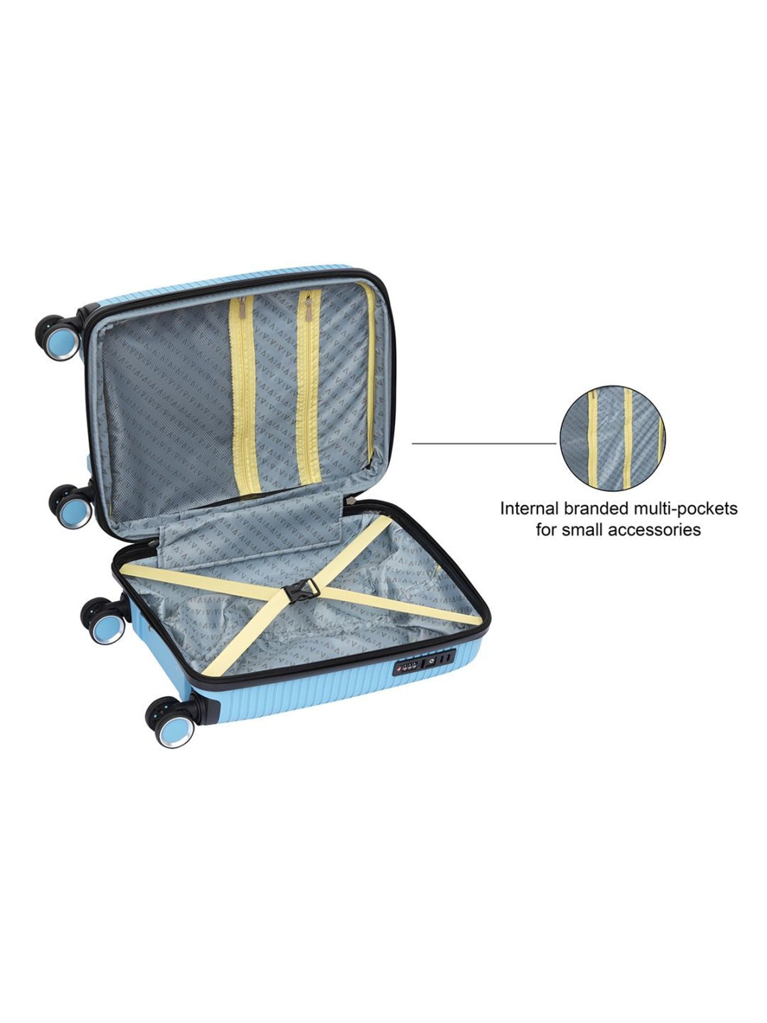 The Vertical Stellar Blue Wheels 8 Small Hard Cabin Trolley Bag