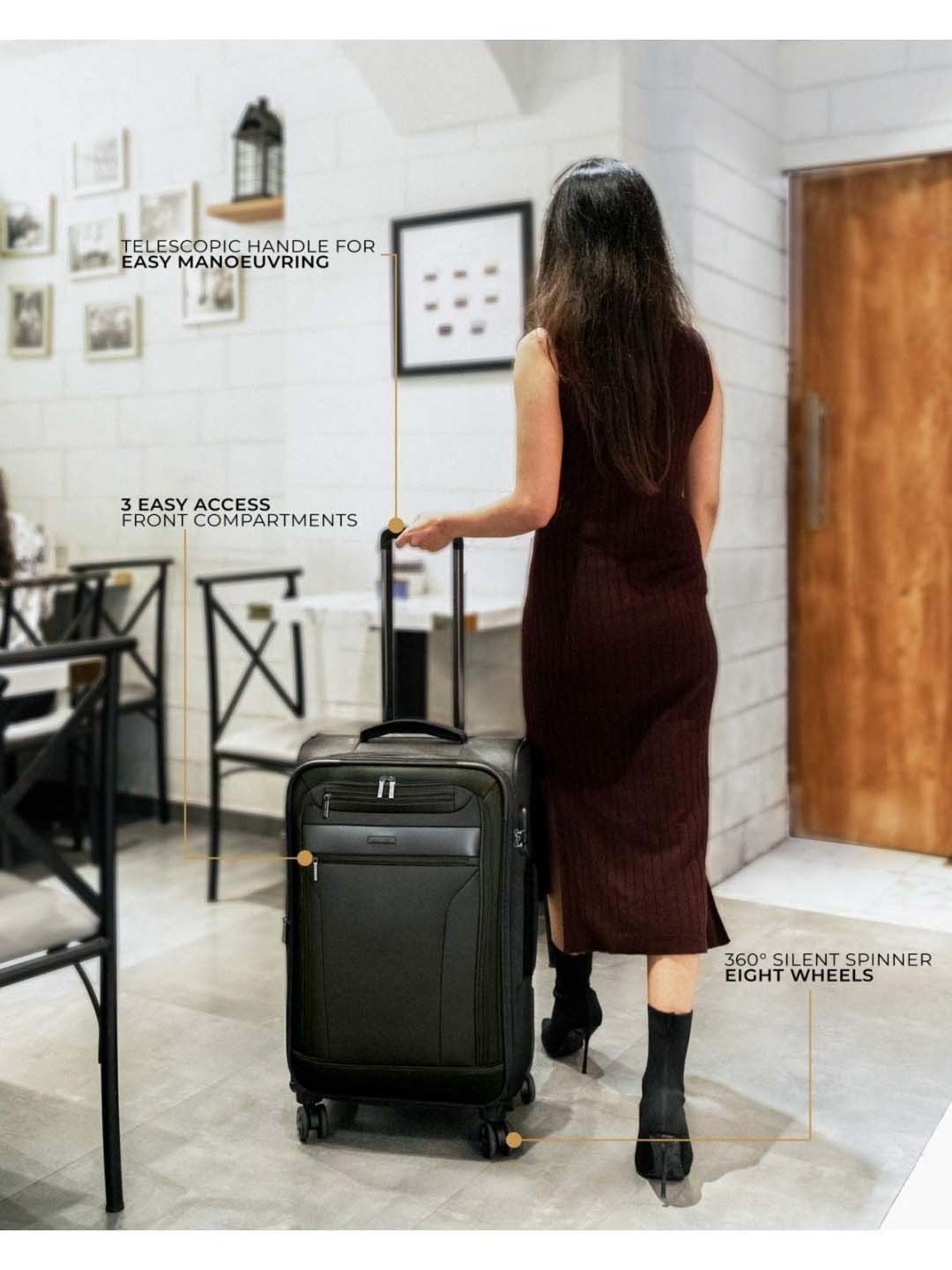 Nasher Miles Berlin Expander Soft-Sided Polyester  Set of 2 Black Trolley Bags (55 & 65 cm)