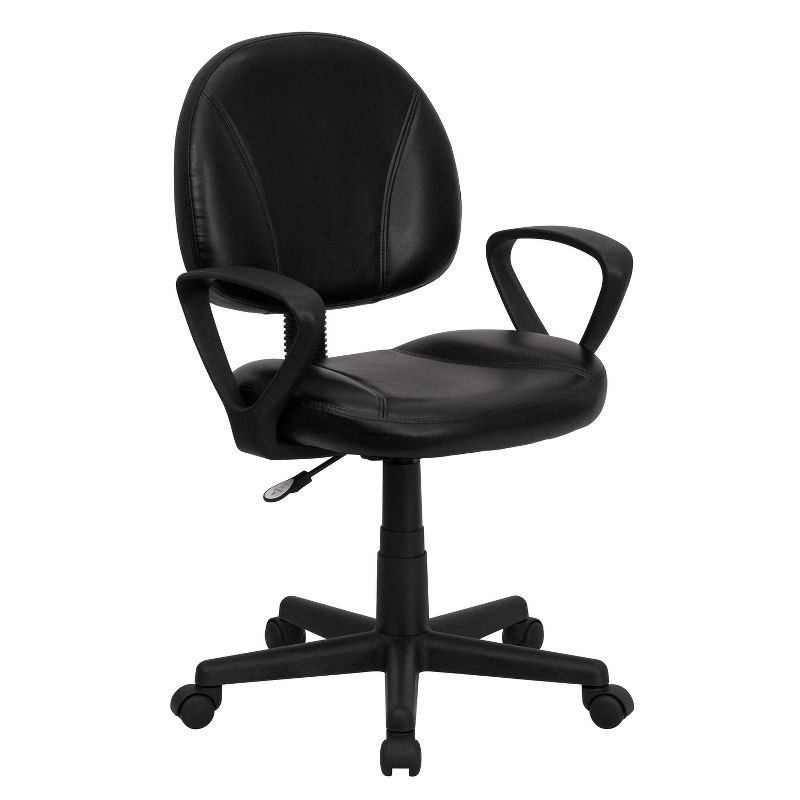 Mid-Back Black Leather Ergonomic Swivel Task Chair with Arms - Belnick