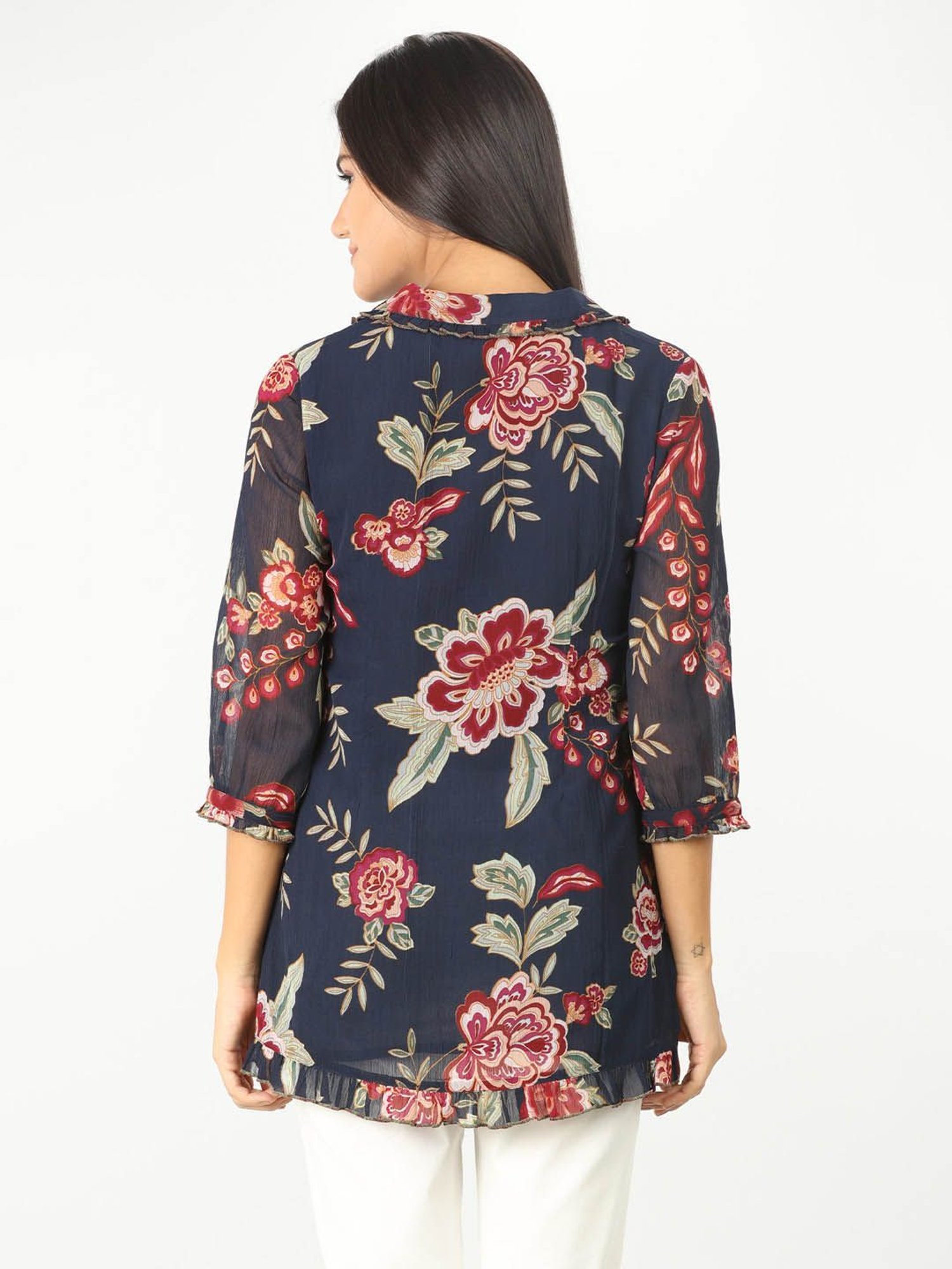 Mustard Navy Floral Print Shirt