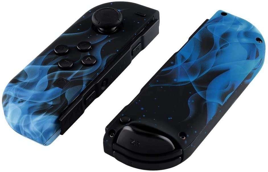 eXtremeRate Soft Touch Grip Blue Flame Joycon Handheld Controller Housing with Full Set Buttons, DIY Replacement Shell Case for Nintendo Switch Joy-Con &ndash; Console Shell NOT Included