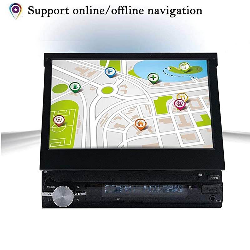 Android 90 Single Din Car Stereo 7 Inch Touch Screen Flip Out Car Radio Support Bluetooth WiFi GPS Navigation Mirror Link AMFM OBD USB SD AUX with Backup Camera and Microphone Android 902G