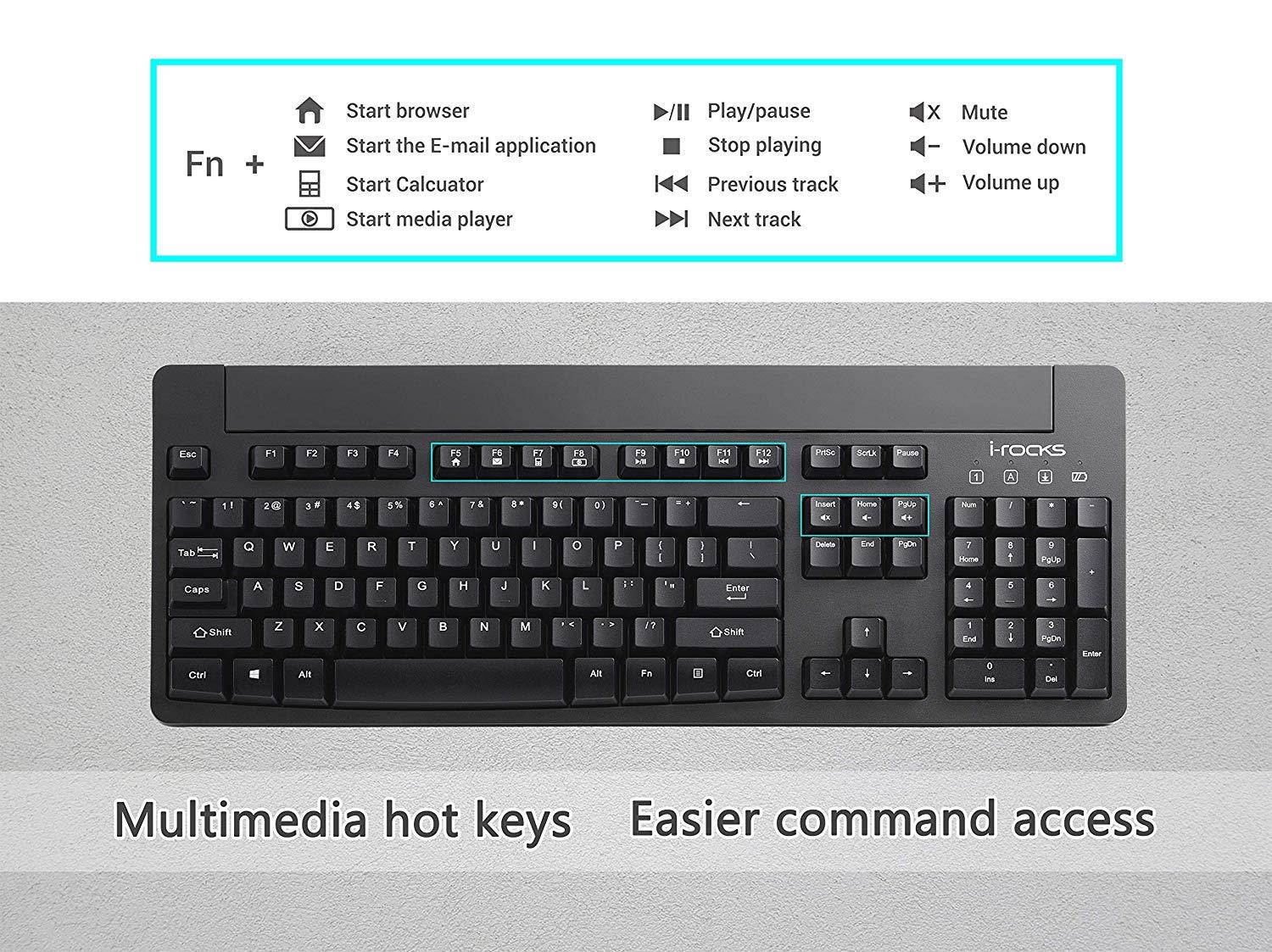 i-Rocks IRK77RP-BK 2.4GHz RF Wireless Multimedia Keyboard Mouse Combo for PC (Black)