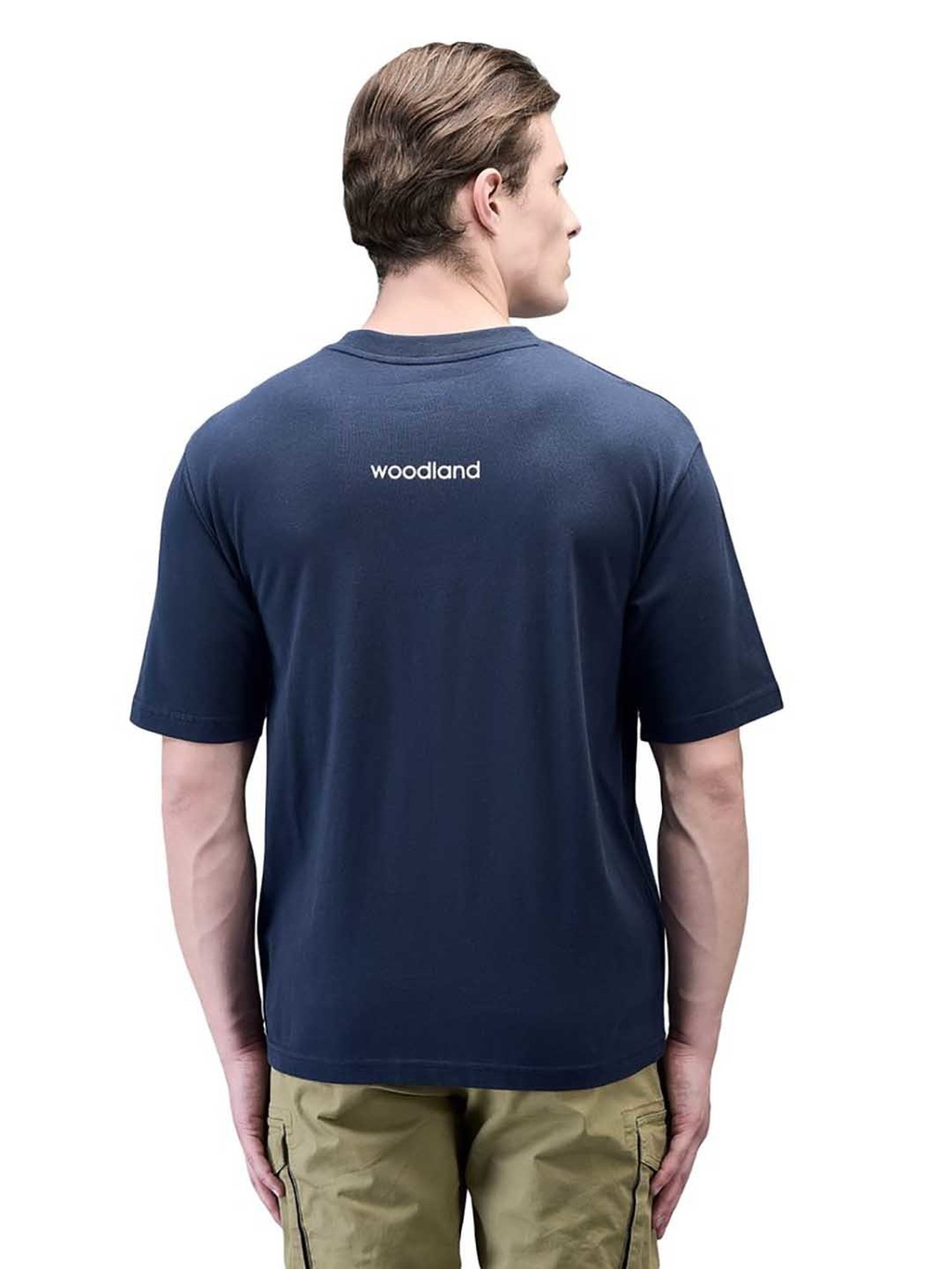Woodland Dark Blue Regular Fit Crew T-Shirt