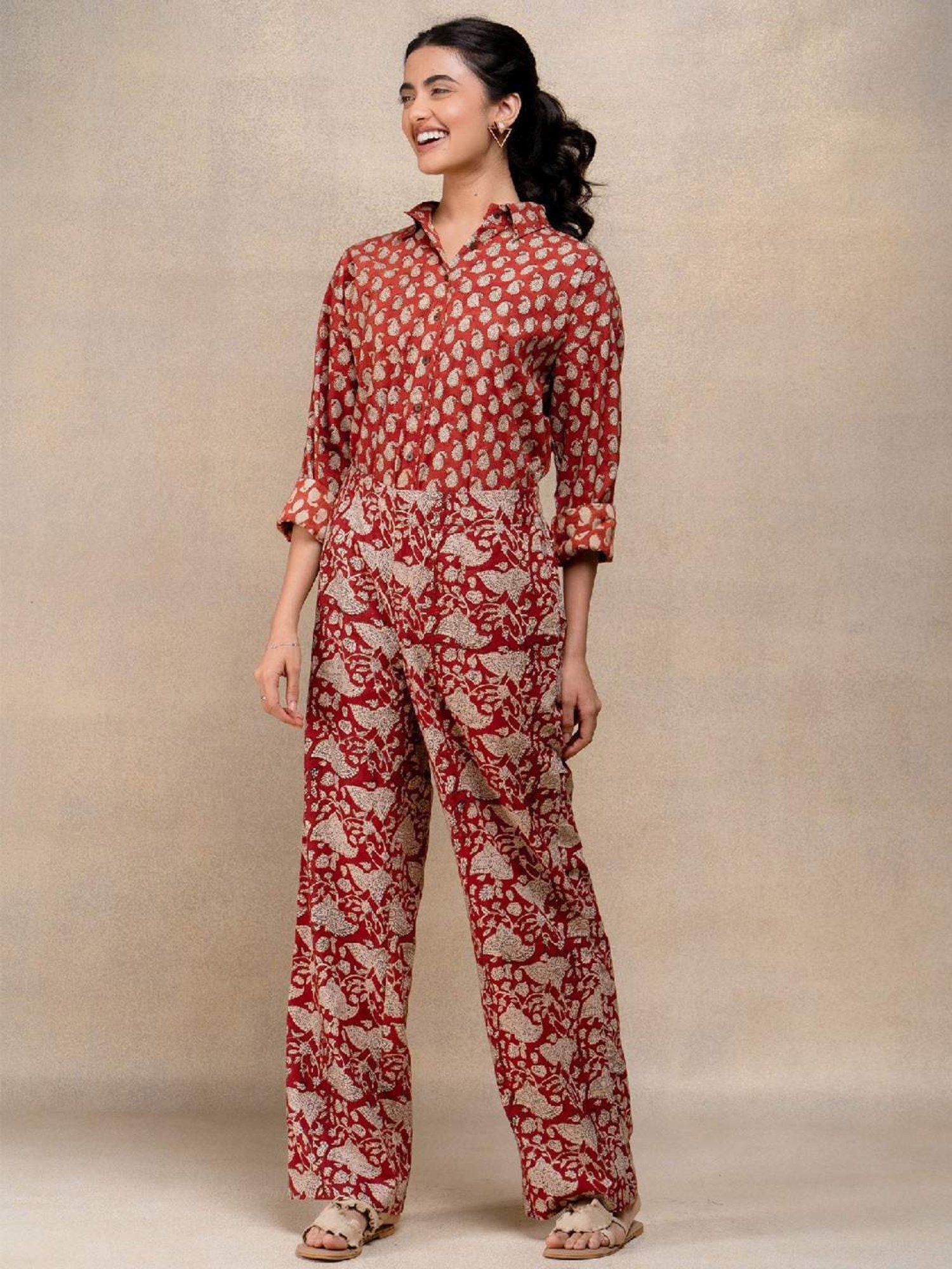 Okhai Red Floral Print Pure Cotton Pants