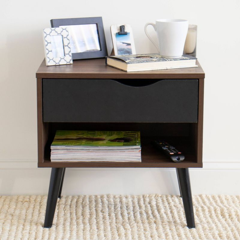 Nightstand with Drawer Storage Dark Wood/Black - Humble Crew