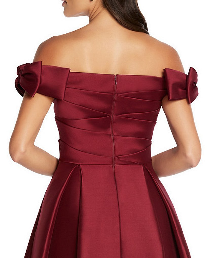 Aidan Mattox Sleeveless Bow-Tie Off-the-Shoulder Neck Cap Sleeve High Slit Ball Gown