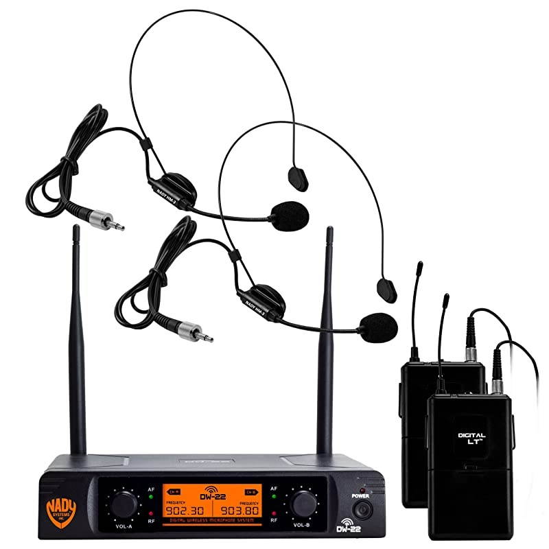 DW22 Dual Digital Wireless Headset Microphone System HM3 Ultralow latency with QPSK modulation XLR and &frac14; outputs UHF rangewith HM3 Unidirectional Headmic