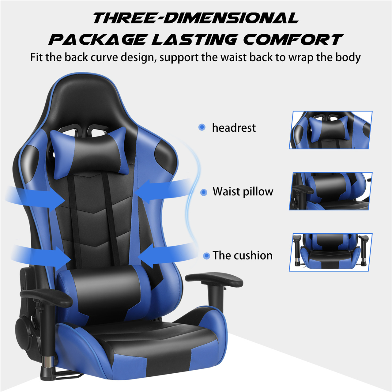 Gaming Chair Racing Office Chair Ergonomic Massage Chair PU Leather Recliner Computer Game Chair with Headrest and Lumbar Pillow Rolling Swivel Task (Black/Grey)