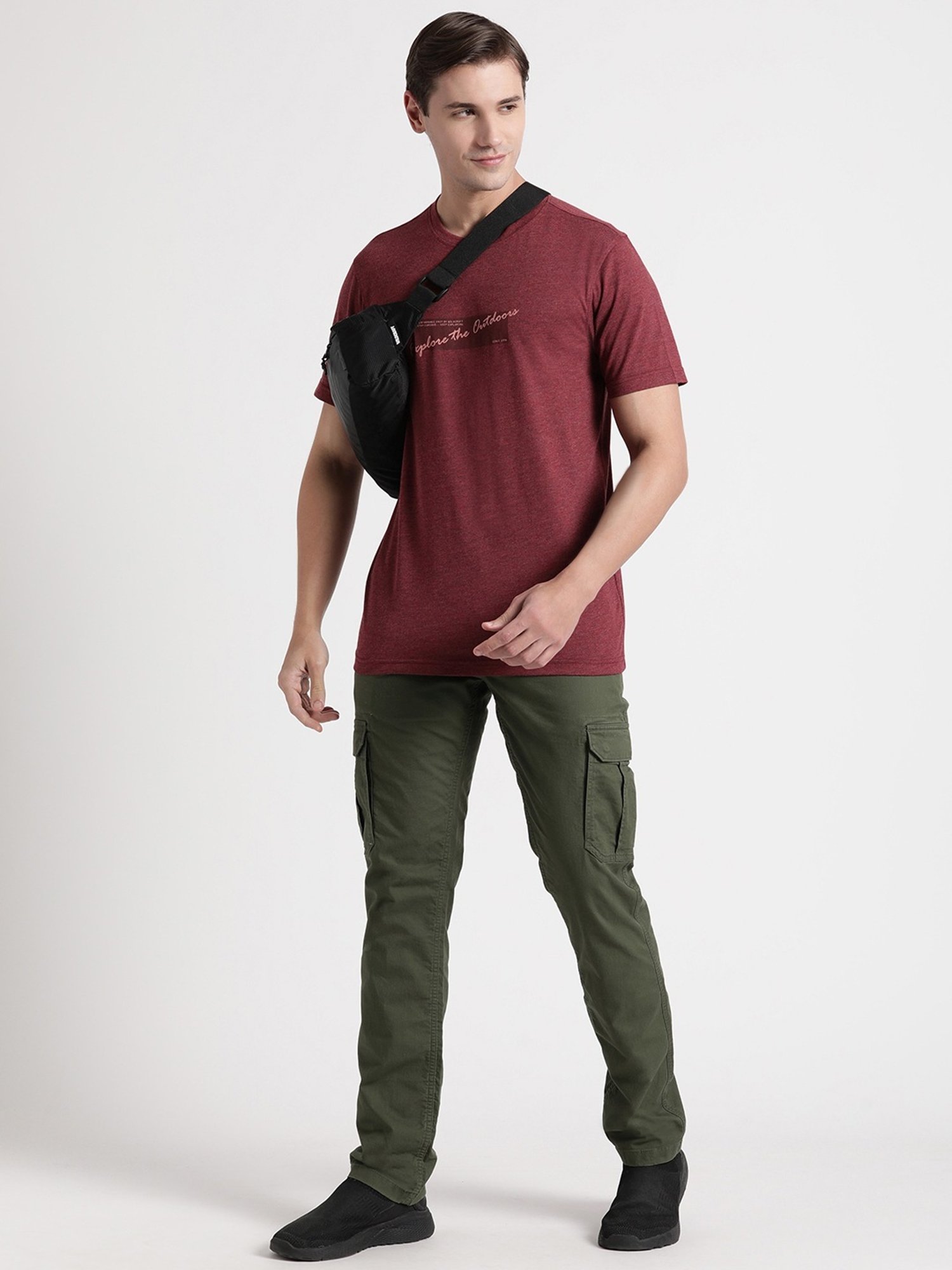 Wildcraft Wine  Regular Fit Printed Sports T-Shirt