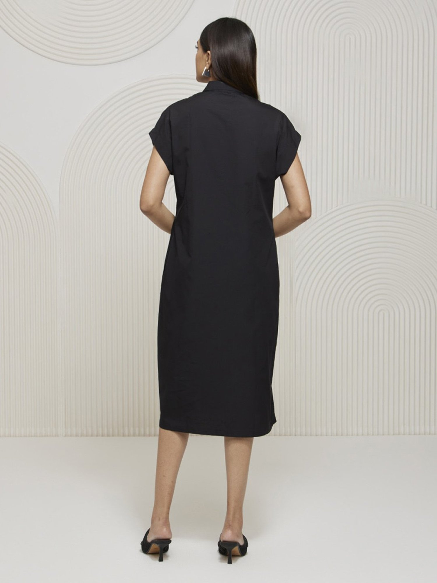 Artagai Black Pleated Shirt Dress with Concealed Placket