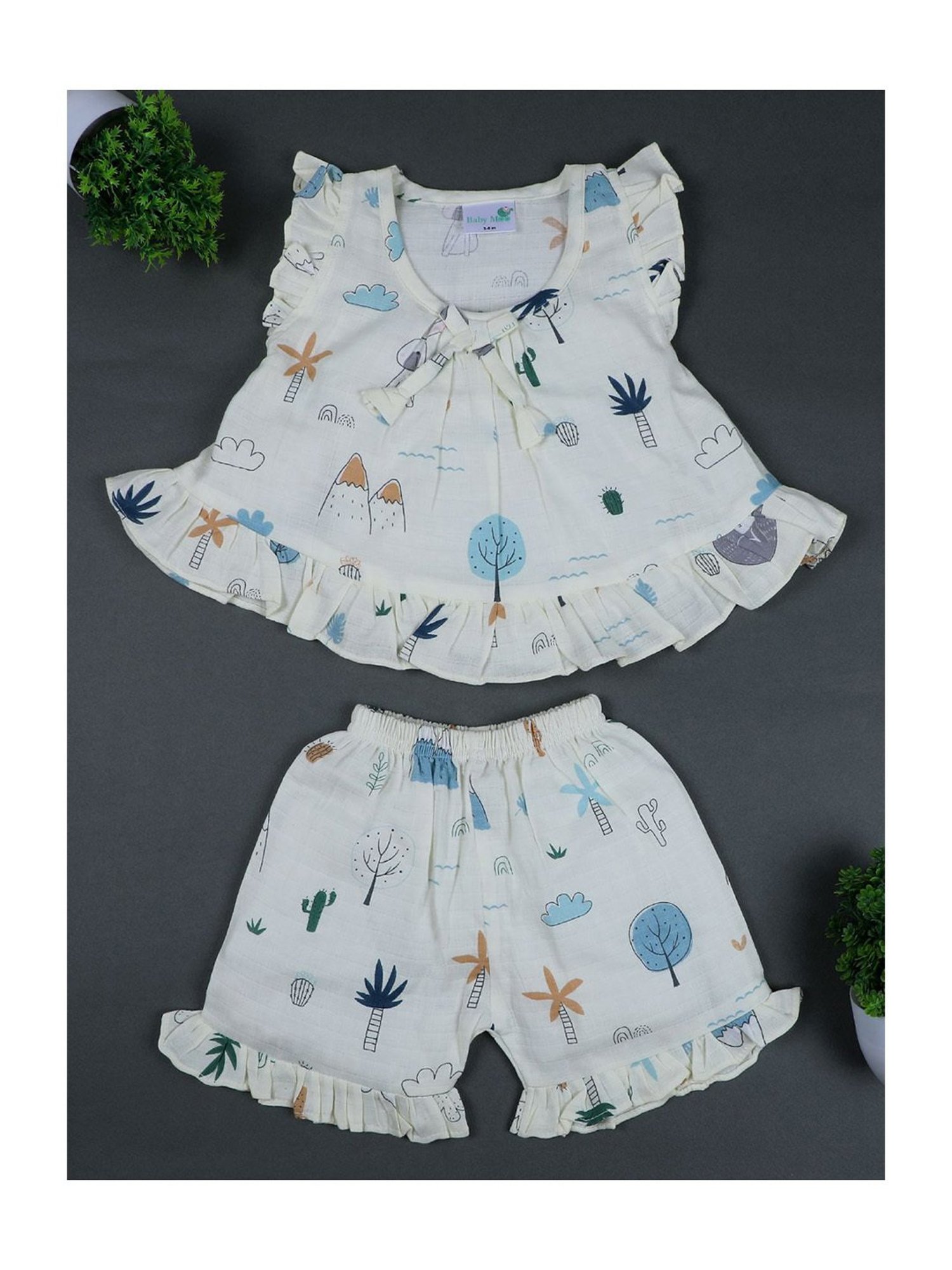 Baby Moo Kids Cream Printed Top Set