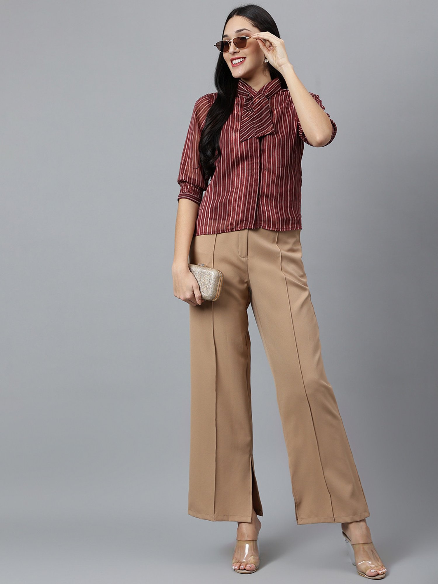 Latin Quarters Maroon Striped Top