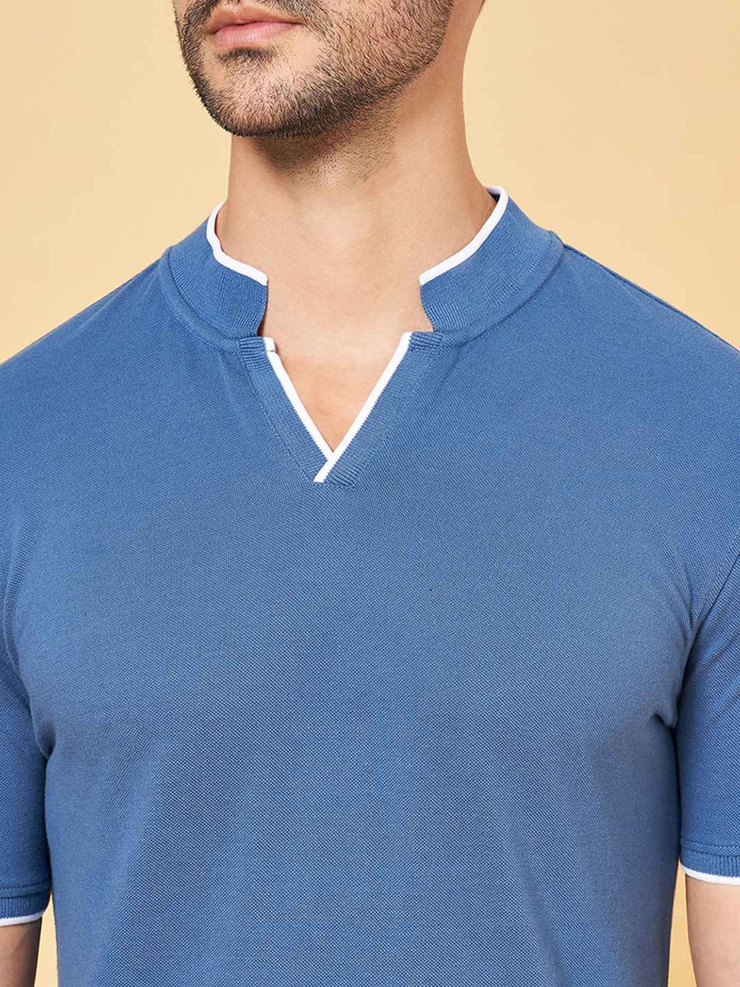 Byford by Pantaloons Dull Blue Cotton Slim Fit T-Shirt