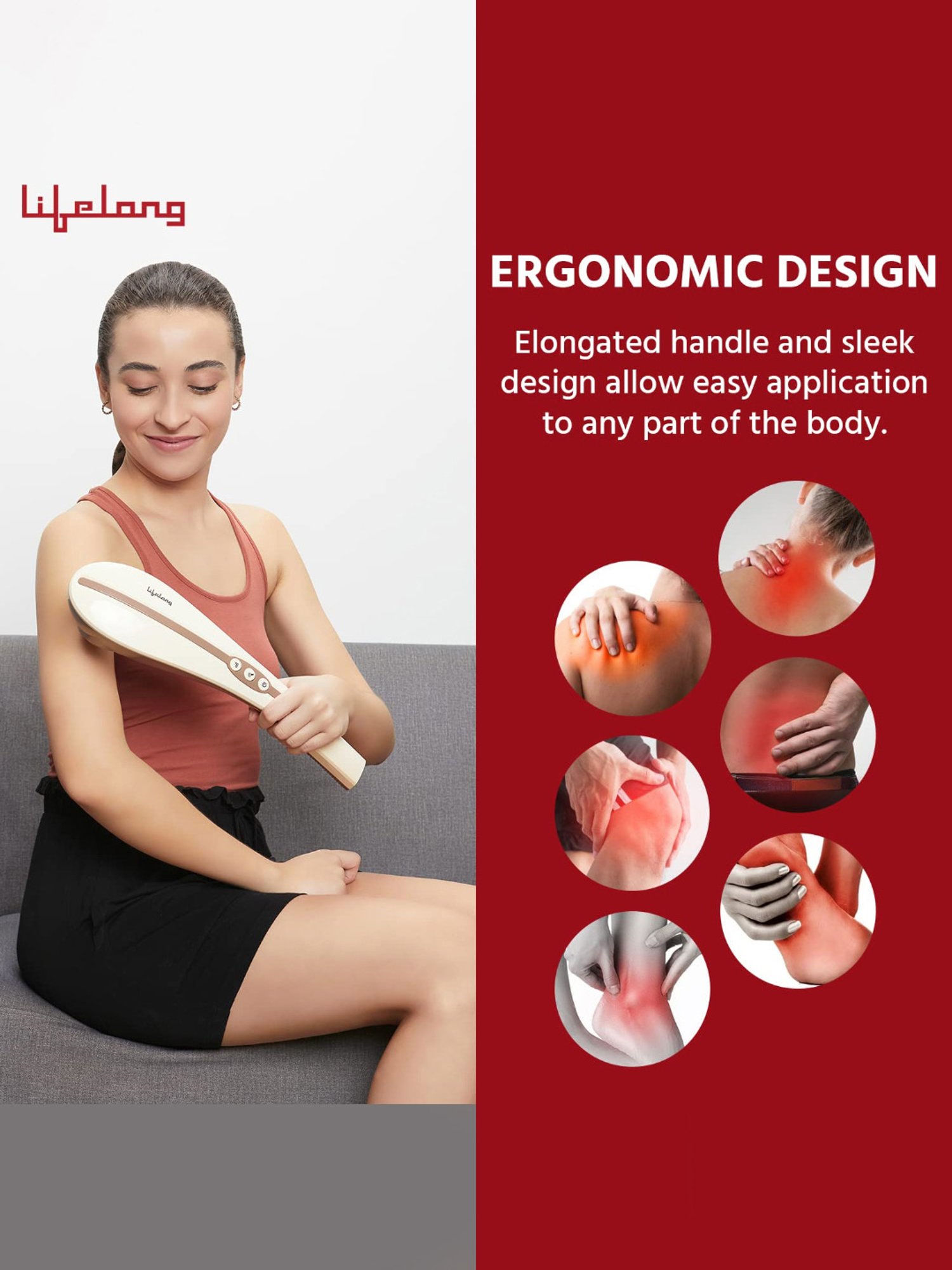 Lifelong LL45 Rechargeable Cordless Body Massager with 3 Attachments (Brown)