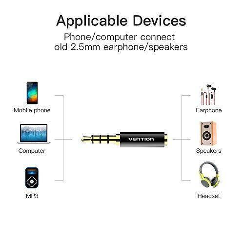 VENTION 2 Pack 3.5mm Male to 2.5mm Female Audio Travel Adapter Gold Plated AUX Auxiliary Plug Splitter 3 Ring Jack Support Microphone Earphone (Black)
