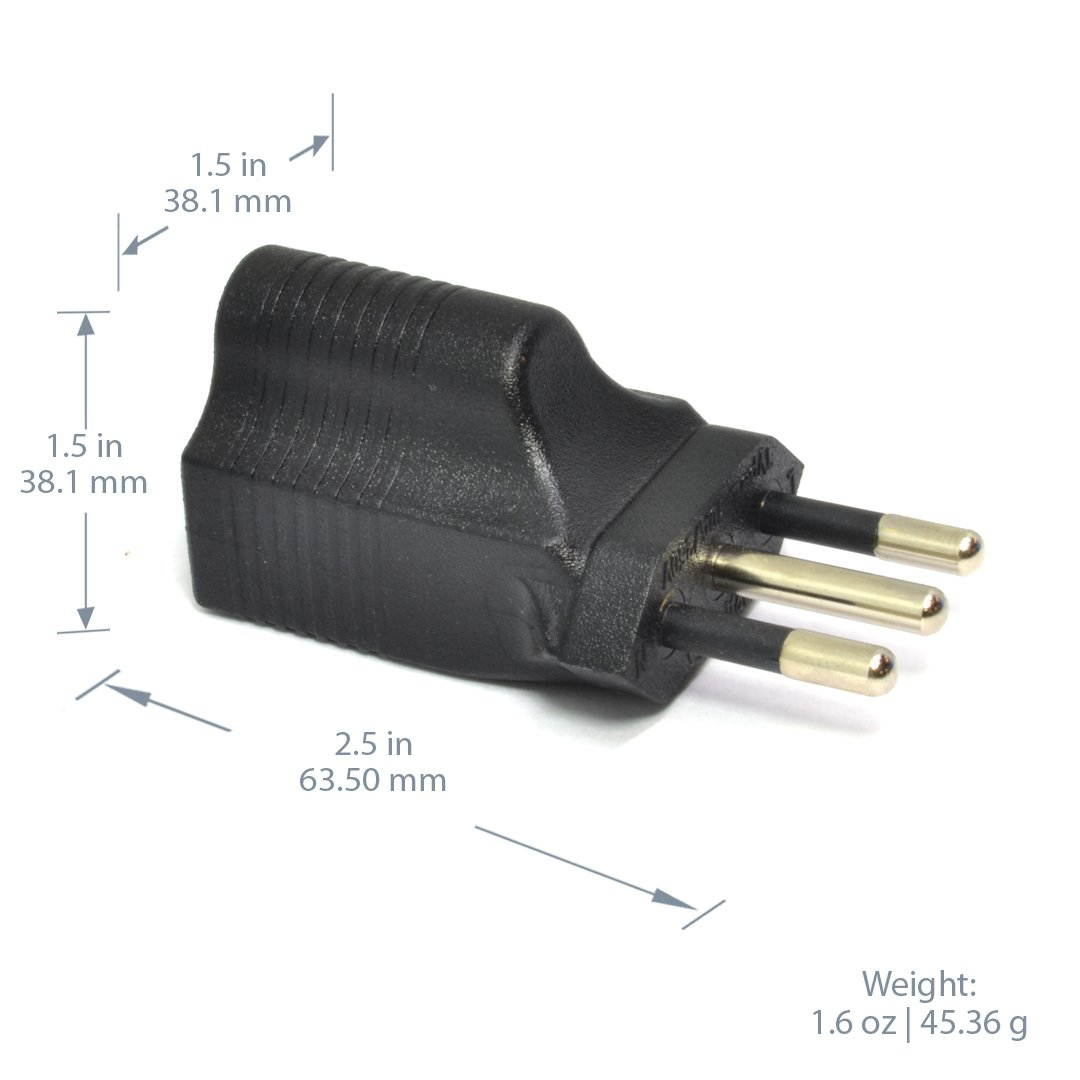 Ceptics Italy, Chile, Uruguay CEI-23-16/VII (Type L) Travel Power Plug Adapter Accepts NEMA 5-15R - ETL Certified - Industrial Grade (IG-12)