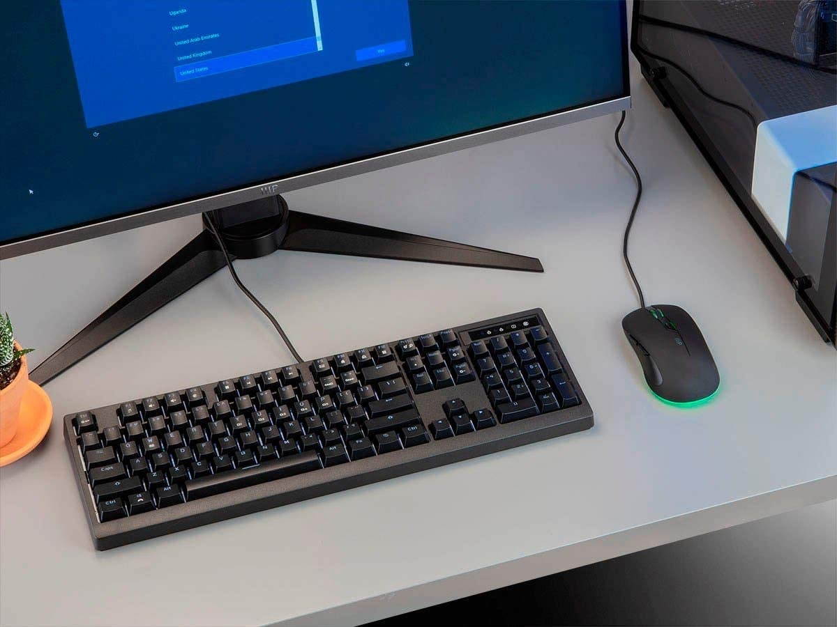 Monoprice Brown Switch Full Size Mechanical Keyboard - Backlit - Black | Ideal for Office Desks, Workstations, Tables - Workstream Collection