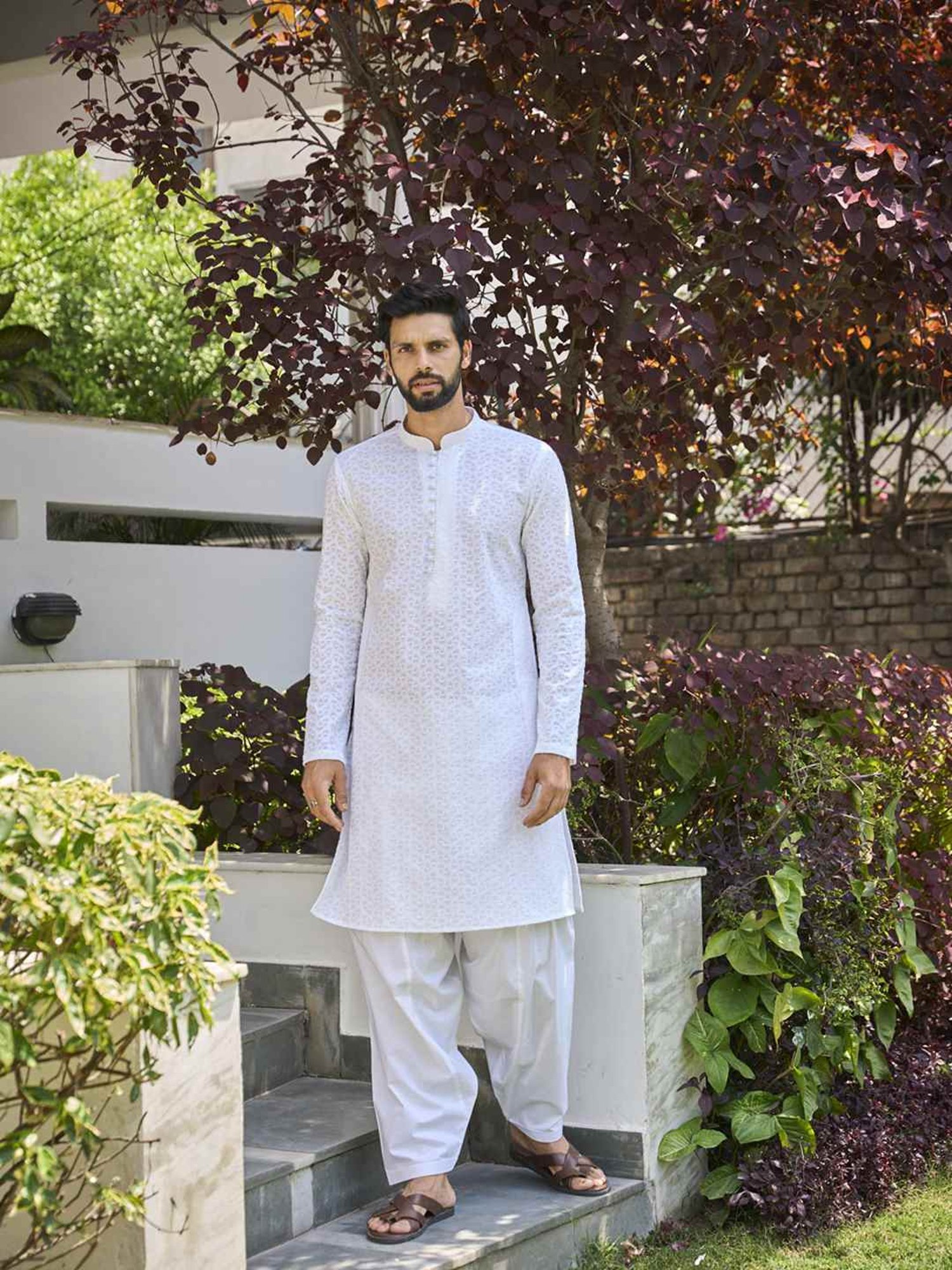 See Designs White Cotton Regular Fit Embroidered Kurta Bottom Set