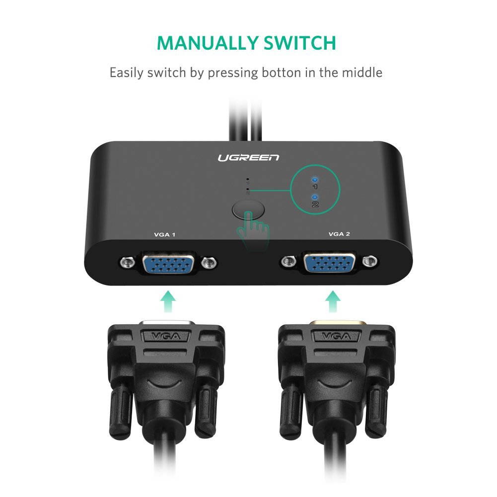 VGA Switch Box 2 Port SVGA Audio Video Switcher 2 Hosts IN 1 Monitor OUT with Manual Switch Button Support Resolution up to 1920 x 1440 for PC Sharing or Switching